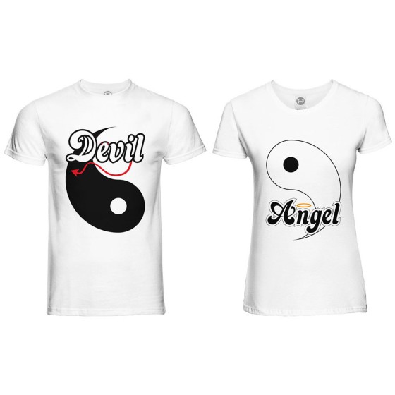 Coppia di maglie personalizzabili con nomi yin e yang angel e devil 2