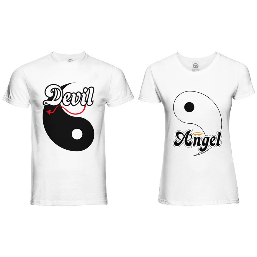 Coppia di maglie personalizzabili con nomi yin e yang angel e devil