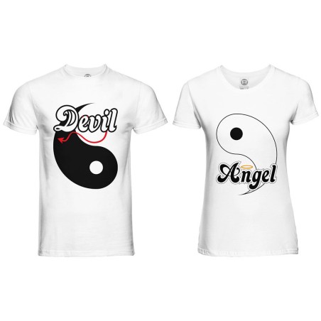 Coppia di maglie personalizzabili con nomi yin e yang angel e devil