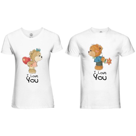 Coppia di maglie personalizzabili con nomi i love you con orsetti