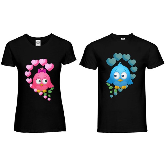 Coppia di maglie personalizzabili con nomi gufetti innamorati 2