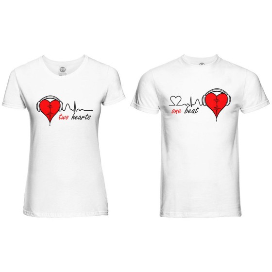 Coppia di maglie personalizzabili con nomi two hearts one beat 2