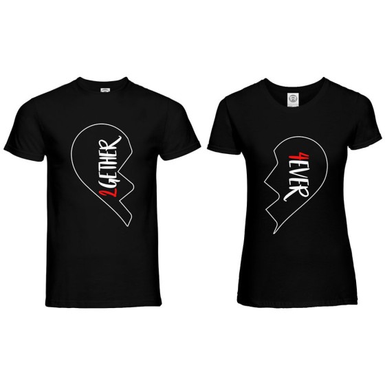 Coppia di maglie personalizzabili con nomi 2gether 4ever mezzo cuore