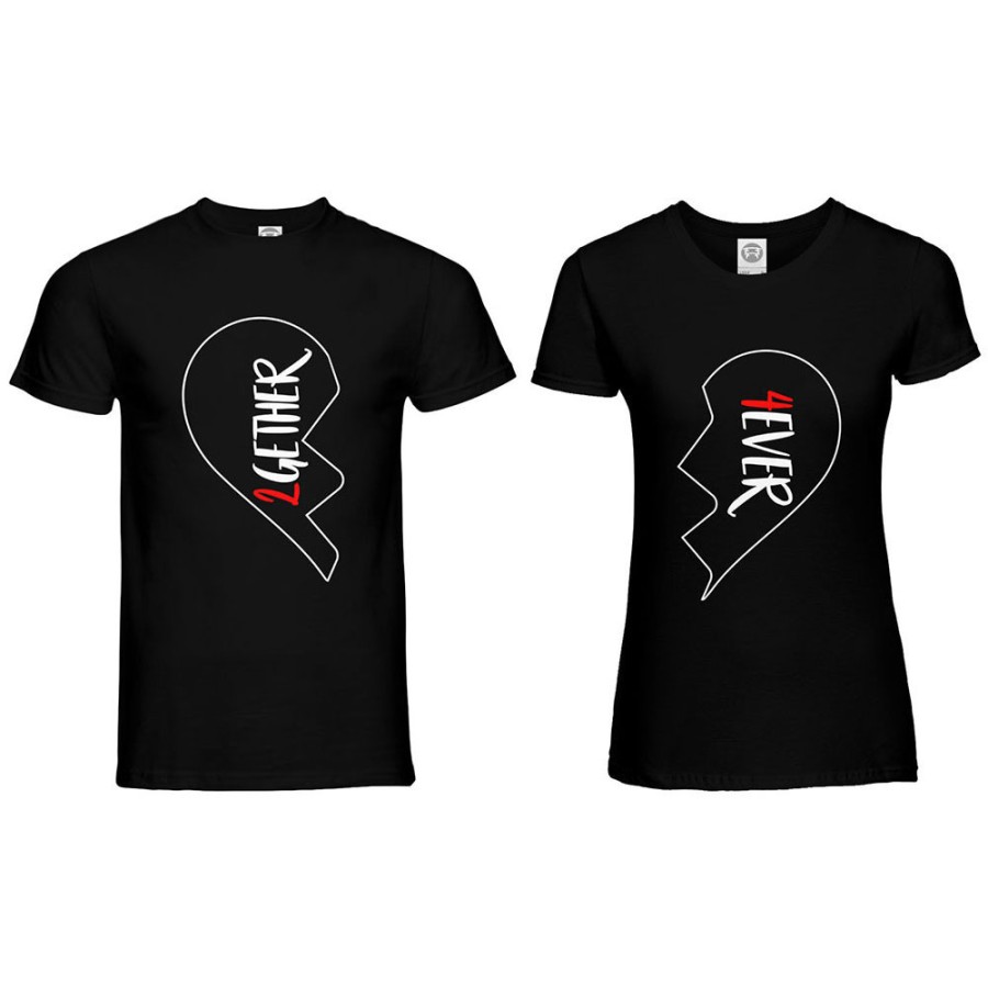 Coppia di maglie personalizzabili con nomi 2gether 4ever mezzo cuore