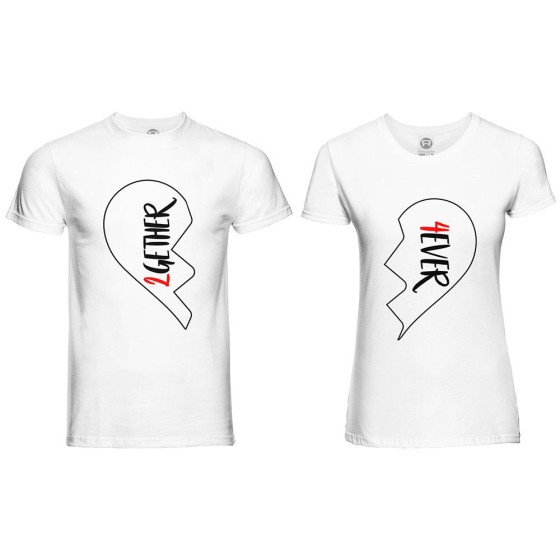 Coppia di maglie personalizzabili con nomi 2gether 4ever mezzo cuore 2