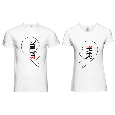 Coppia di maglie personalizzabili con nomi 2gether 4ever mezzo cuore