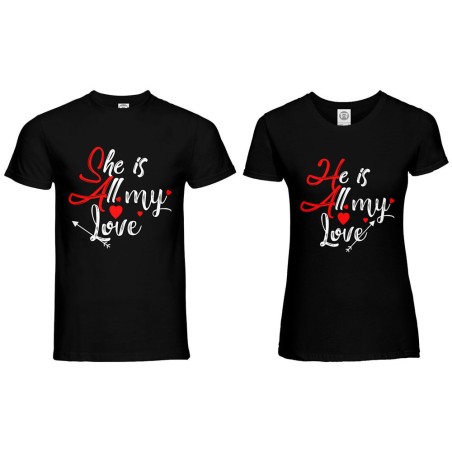 Coppia di maglie personalizzabili con nomi she is all my...