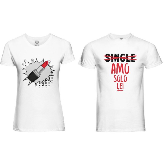 Coppia di maglie personalizzabili con nomi single amo solo lei rossetto pop art