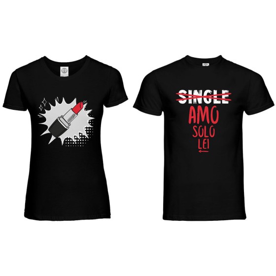 Coppia di maglie personalizzabili con nomi single amo solo lei rossetto pop art 2