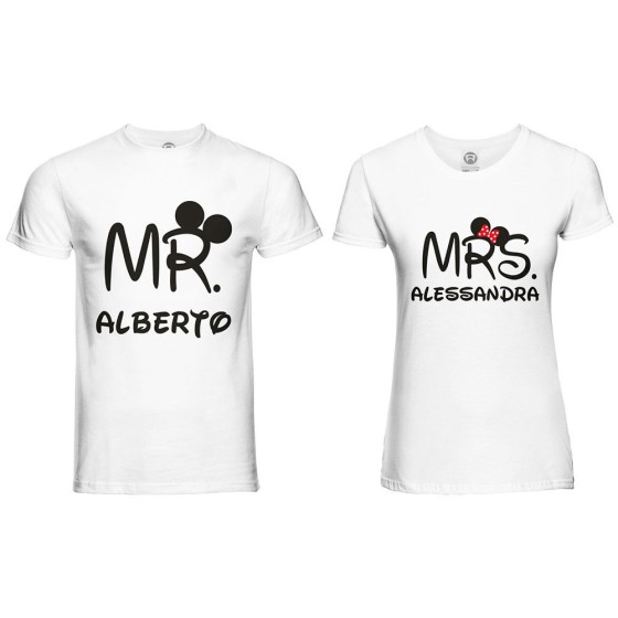 Coppia di maglie personalizzabili con nomi mr and mrs con orecchie