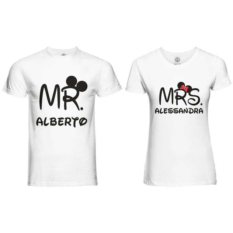 Coppia di maglie personalizzabili con nomi mr and mrs con orecchie
