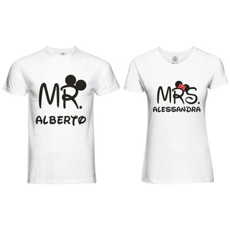 Coppia di maglie personalizzabili con nomi mr and mrs con...