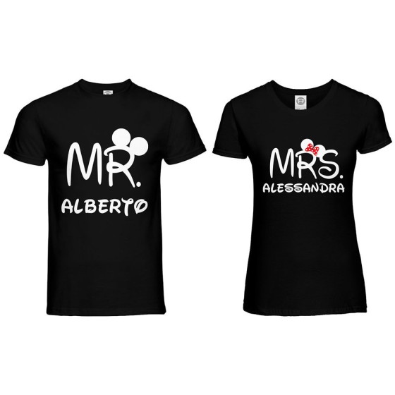 Coppia di maglie personalizzabili con nomi mr and mrs con orecchie 2