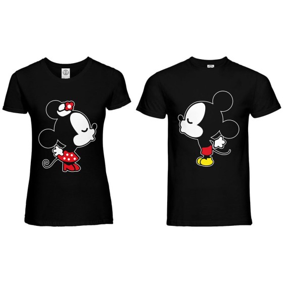 Coppia di maglie personalizzabili con nome mr and mrs con bacio dei topolini
