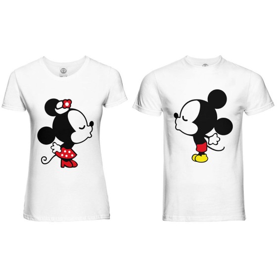 Coppia di maglie personalizzabili con nome mr and mrs con bacio dei topolini 2