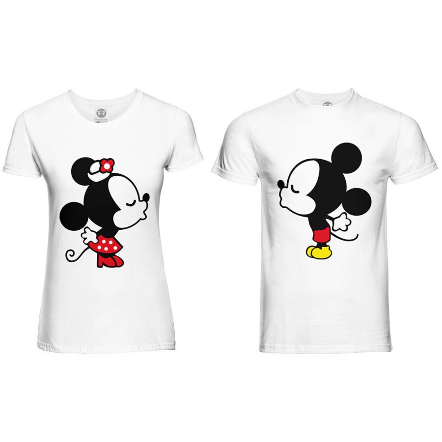 Coppia di maglie personalizzabili con nome mr and mrs con bacio dei topolini