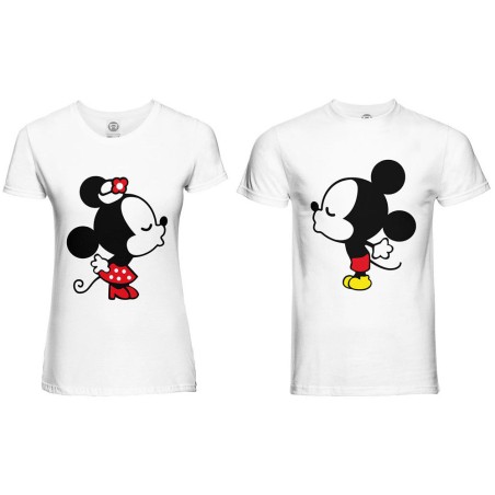 Coppia di maglie personalizzabili con nome mr and mrs con bacio dei topolini