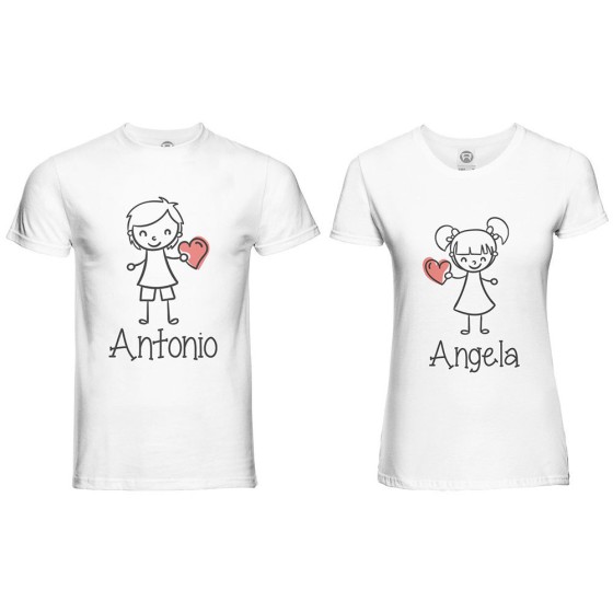 Coppia di maglie personalizzate con nomi omini con cuore
