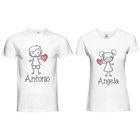 Coppia di maglie personalizzate con nomi omini con cuore