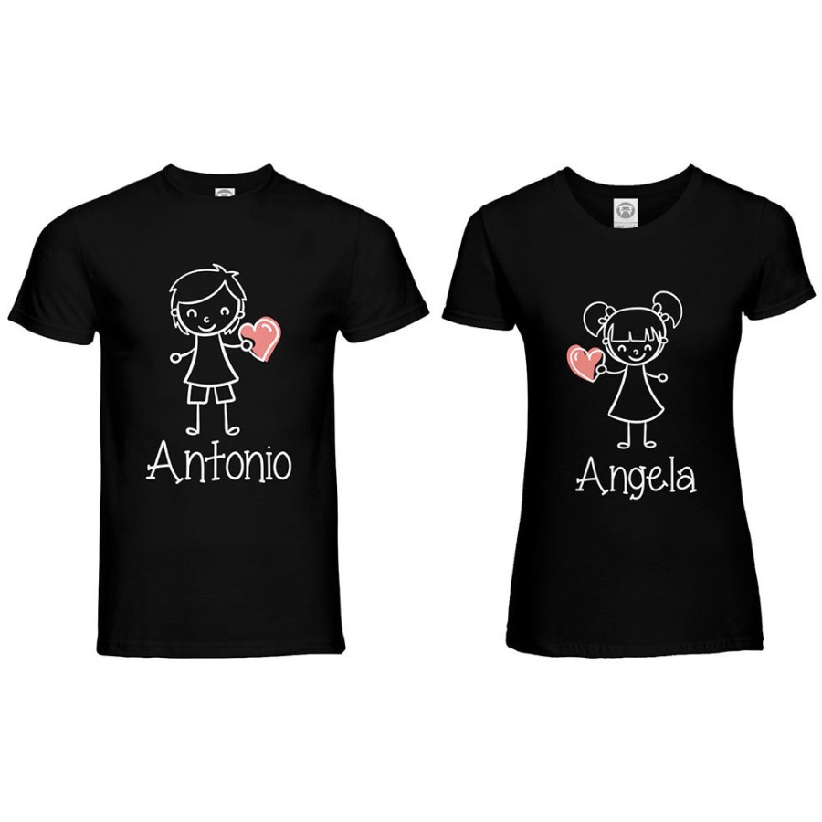 Coppia di maglie personalizzate con nomi omini con cuore