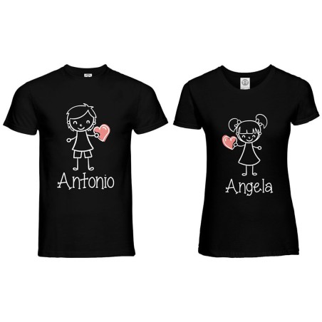 Coppia di maglie personalizzate con nomi omini con cuore