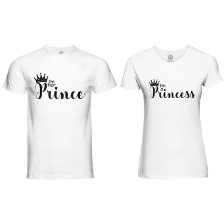 Coppia di maglie personalizzabili con nomi i'm a prince i'm a princess