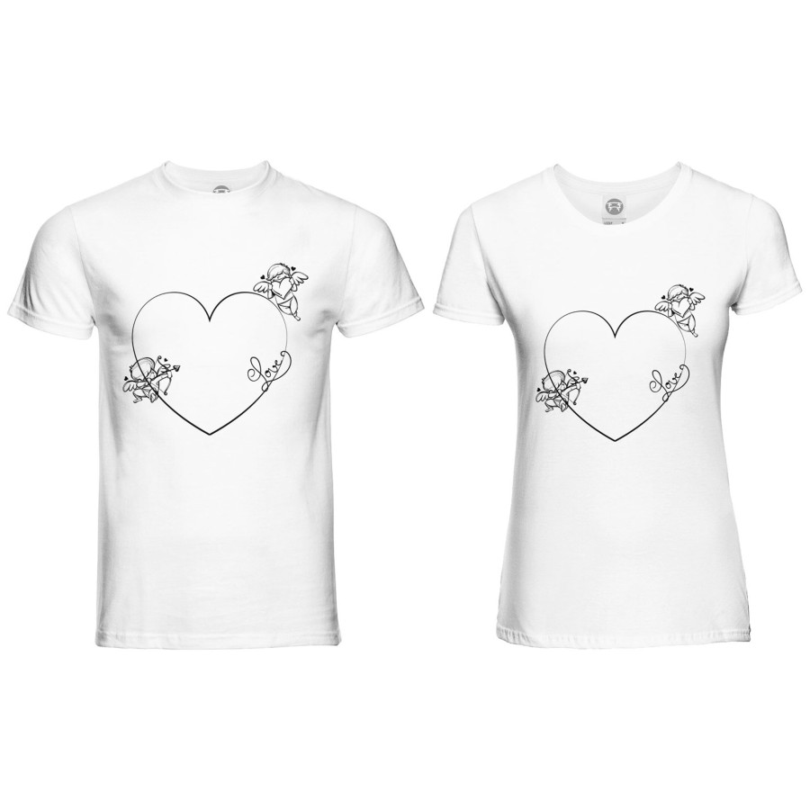 Coppia di maglie personalizzabili con nomi cuore stilizzato con cupido