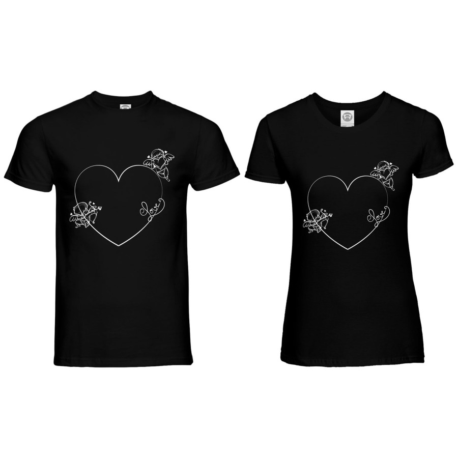 Coppia di maglie personalizzabili con nomi cuore stilizzato con cupido