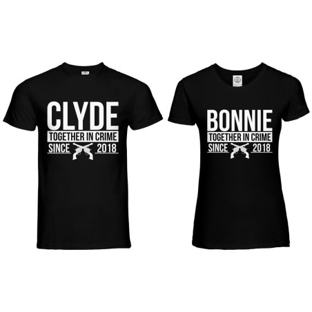 Coppia di maglie personalizzate con anno bonnie e clyde...