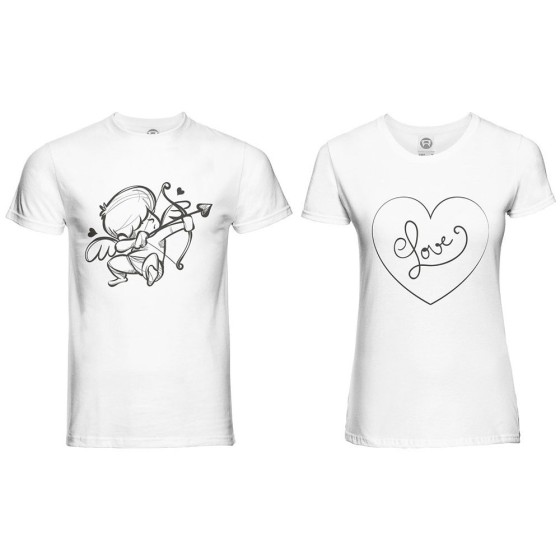 Coppia di maglie personalizzabili con nomi cupido love stilizzato 2