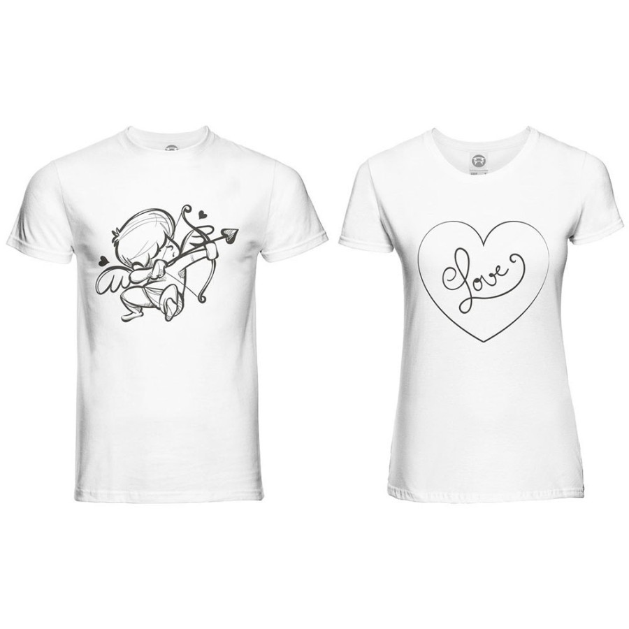 Coppia di maglie personalizzabili con nomi cupido love stilizzato