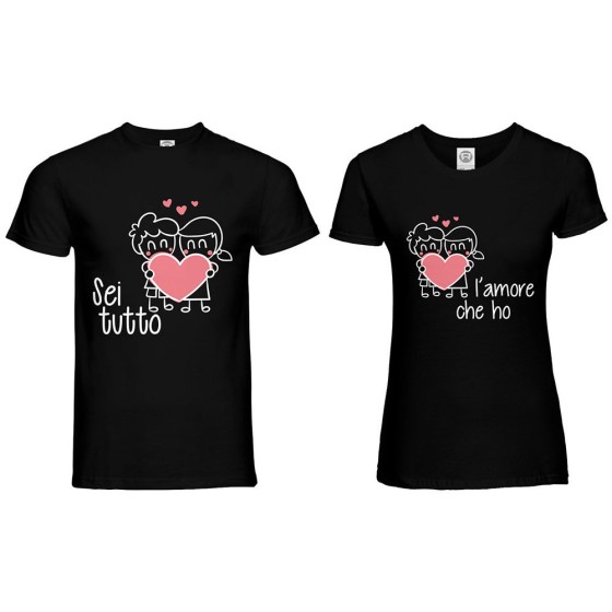 Coppia di maglie personalizzabili con nomi sei tutto l’amore che ho con omini e cuore