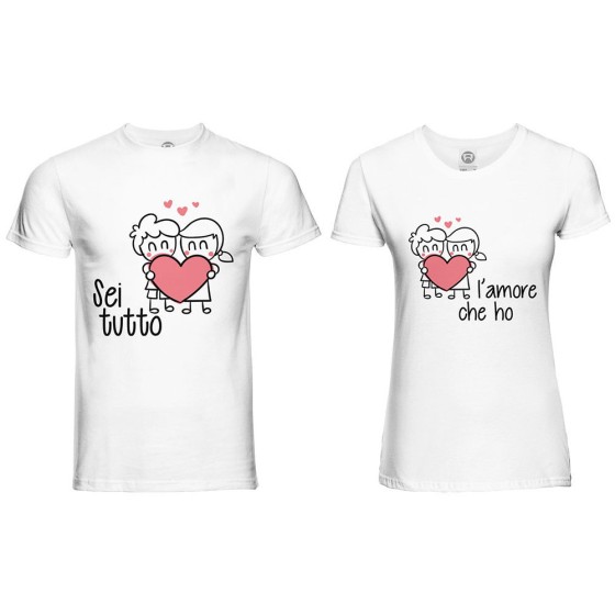 Coppia di maglie personalizzabili con nomi sei tutto l’amore che ho con omini e cuore 2