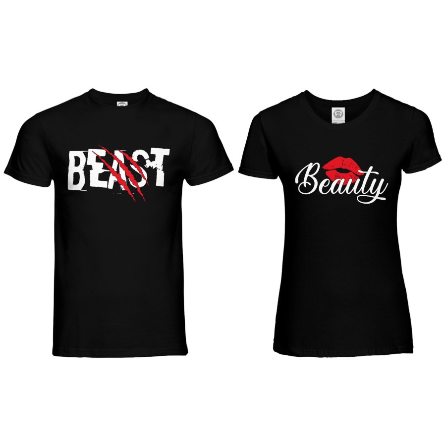 Coppia di maglie personalizzabili con nomi beast graffio beauty bacio