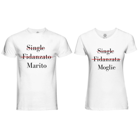 Coppia di maglie personalizzabili con nomi single fidanzato marito single fidanzata moglie