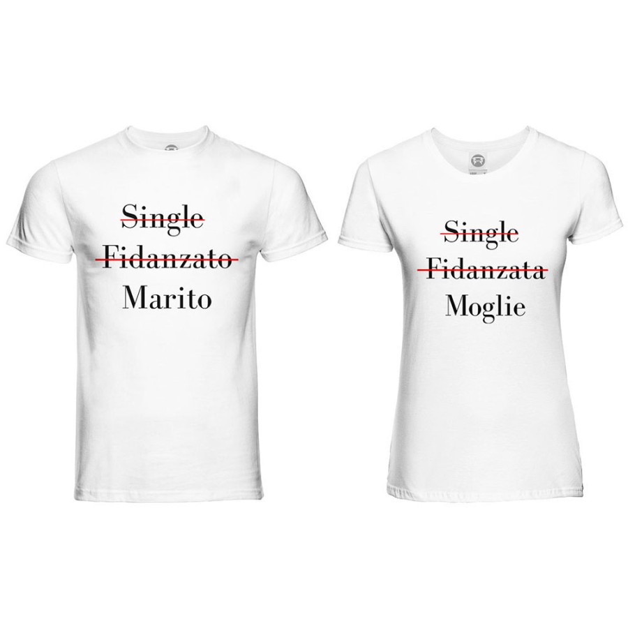 Coppia di maglie personalizzabili con nomi single fidanzato marito single fidanzata moglie