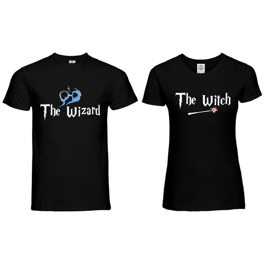 Coppia di maglie personalizzabili con nomi the wizard the witch