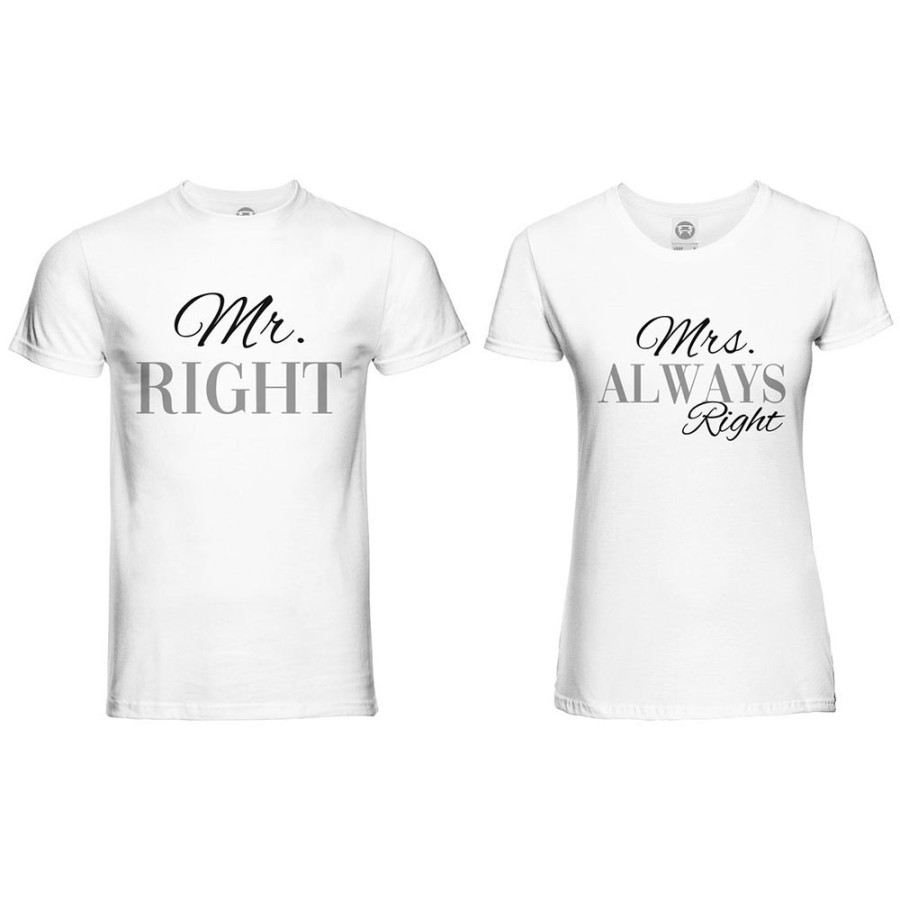 Coppia di maglie personalizzabili con nomi mr right mrs always right