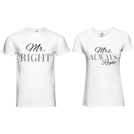 Coppia di maglie personalizzabili con nomi mr right mrs always right
