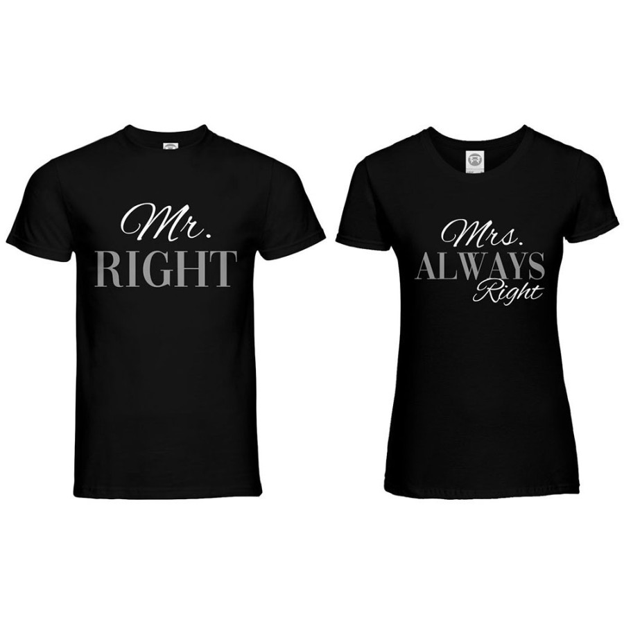 Coppia di maglie personalizzabili con nomi mr right mrs always right