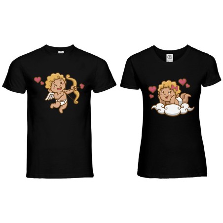 Coppia di maglie personalizzabili con nomi cupido con angioletto innamorato