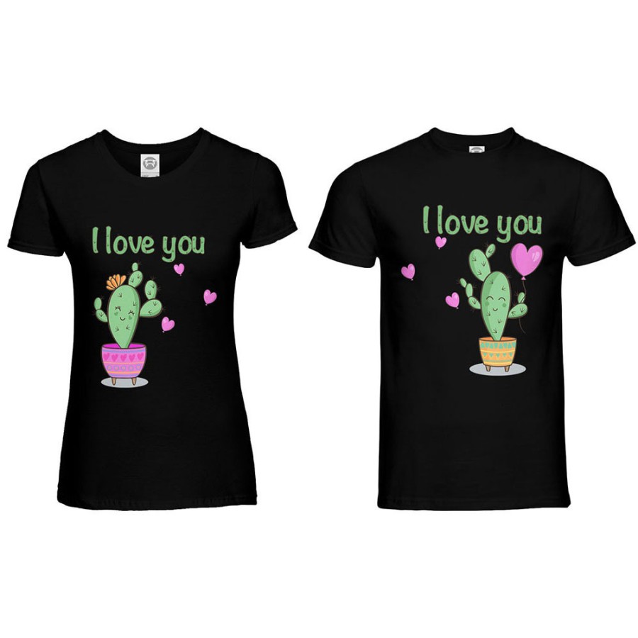 Coppia di maglie personalizzabili con nomi cactus i love you