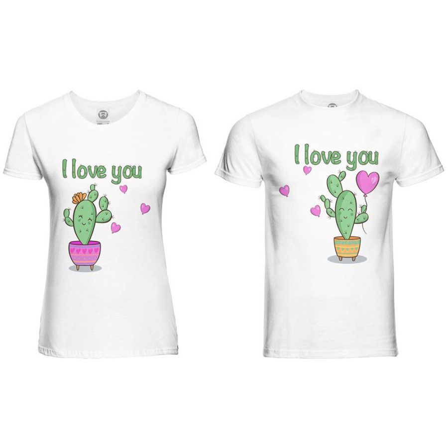 Coppia di maglie personalizzabili con nomi cactus i love you
