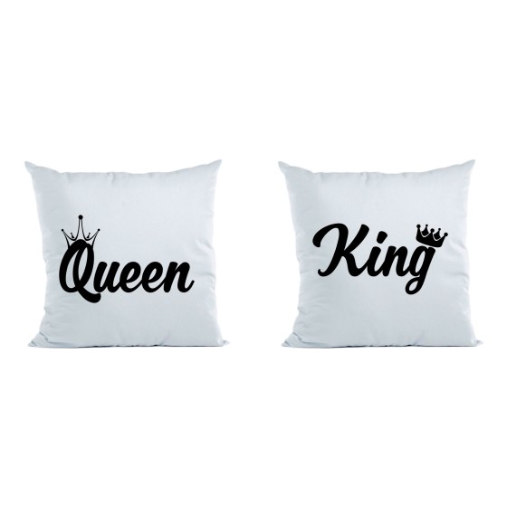 Coppia di cuscini personalizzabili con nomi king e queen con corona