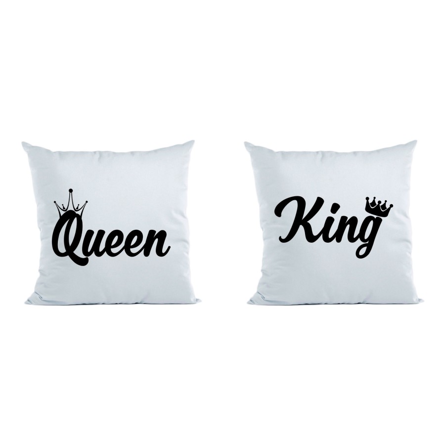 Coppia di cuscini personalizzabili con nomi king e queen con corona