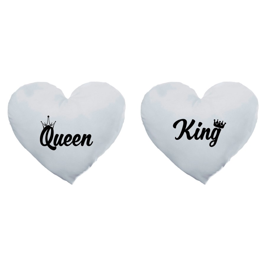 Coppia di cuscini personalizzabili con nomi king e queen con corona
