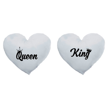 Coppia di cuscini personalizzabili con nomi king e queen con corona