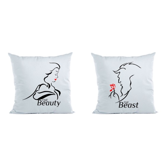 Coppia di cuscini personalizzabili con nomi the beast and the beauty