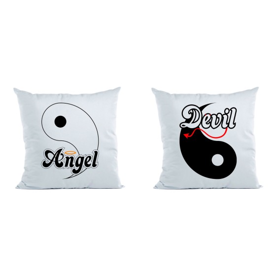 Coppia di cuscini personalizzabili con nomi yin e yang angel e devil