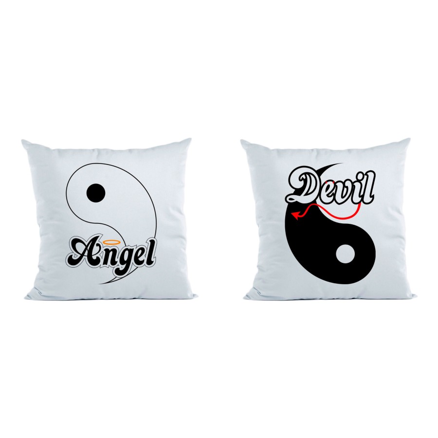 Coppia di cuscini personalizzabili con nomi yin e yang angel e devil
